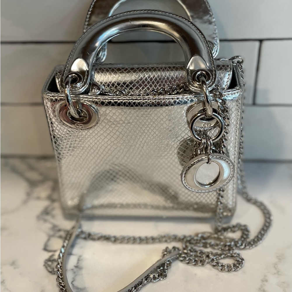 Dior Lady Bag mini - silver metallic snake
